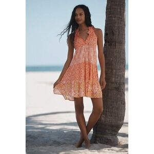 NWT Anthropologie Ro's Garden Sofia Dress Medium Orange Floral Swing Mini Cotton